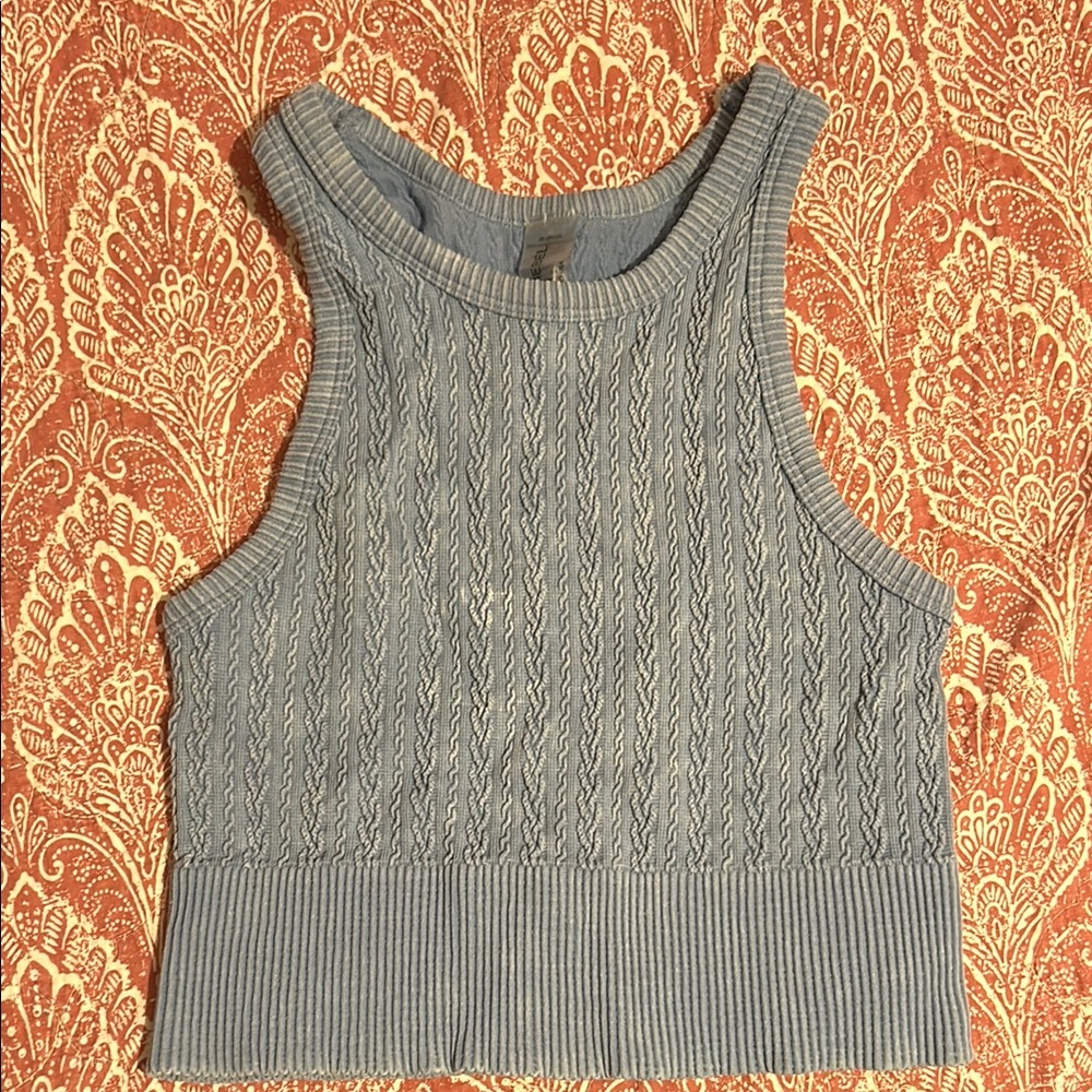 Blue Sleeveless Knit Workout Crop Top